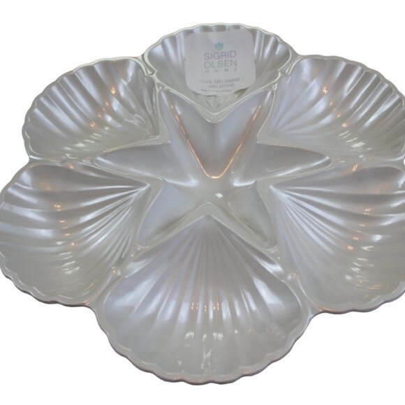 Sigrid Olsen Home Seashells Chip Dip Veggie Serving Platter 13" Ocean Beach NWT